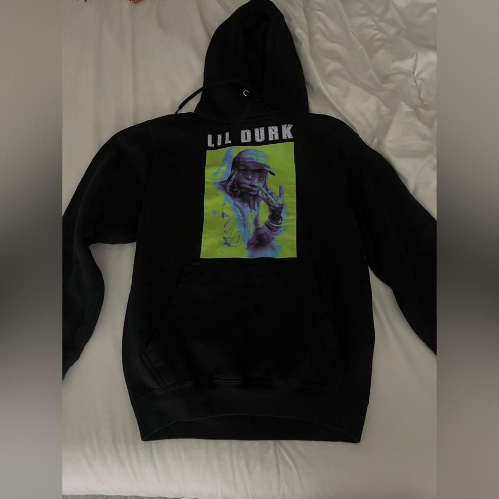 Lil Durk merch Black Graphic Hoodie with Neon Green Artwork
